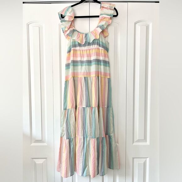 NWT J. Crew Ruffle Beach Cover-up Maxi Dress in Sunset Stripe - Picture 5 of 7